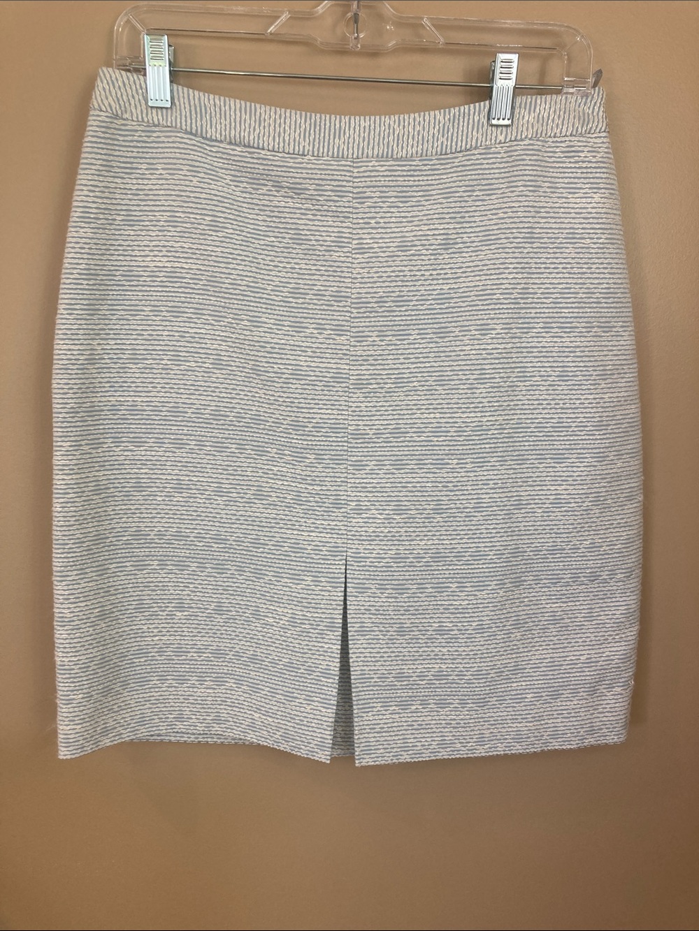 Brooks Brothers Cream and Light Blue Striped Pencil Skirt